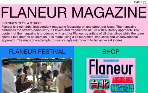 Captura de pantalla del sitio de Squarespace de flaneur-magazine.com