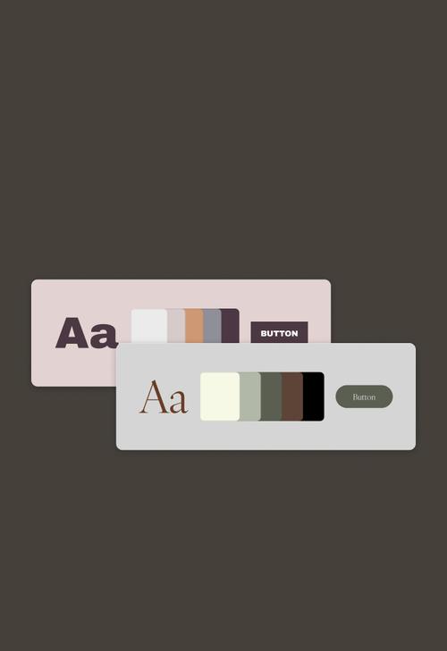 Os estilos de site selecionados pelo Squarespace incluem fontes, paletas de cores e estilos de botão — tudo para combinar com a marca e a personalidade empresarial dos usuários.