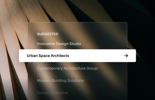 El generador de nombres de empresas de Squarespace brinda ejemplos generados por IA de nombres comerciales para un estudio de diseño y arquitectura.