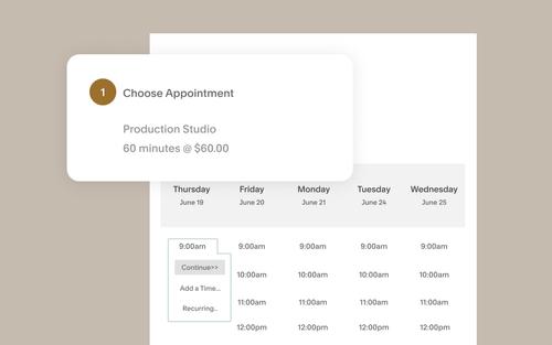 Foto de la interfaz del usuario de Squarespace Scheduling